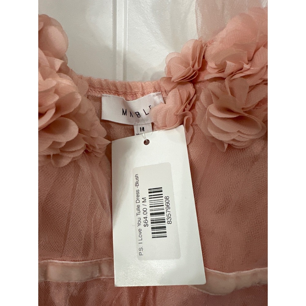 Mable PS I Love You Tulle Dress Blush Pink 3D Floral Tiered Mini Dress Womens M - Picture 3 of 7